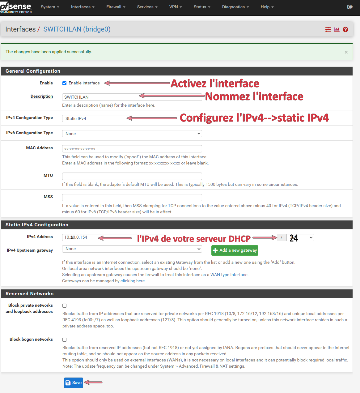 Créer un bridge Sur PfSense-CE