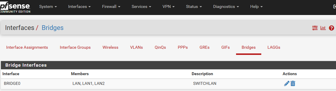 Créer un bridge Sur PfSense-CE