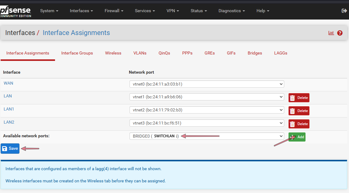 Créer un bridge Sur PfSense-CE