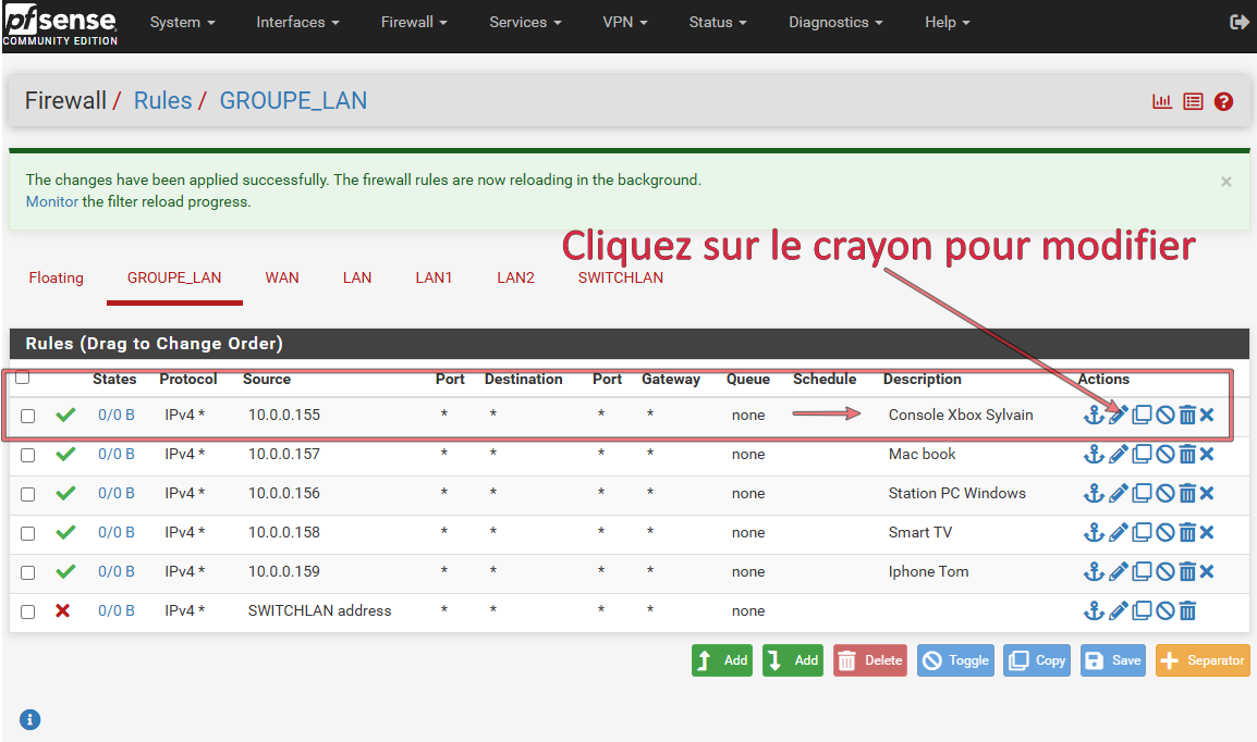 Le pare-feu de PfSense-CE : Côté LAN