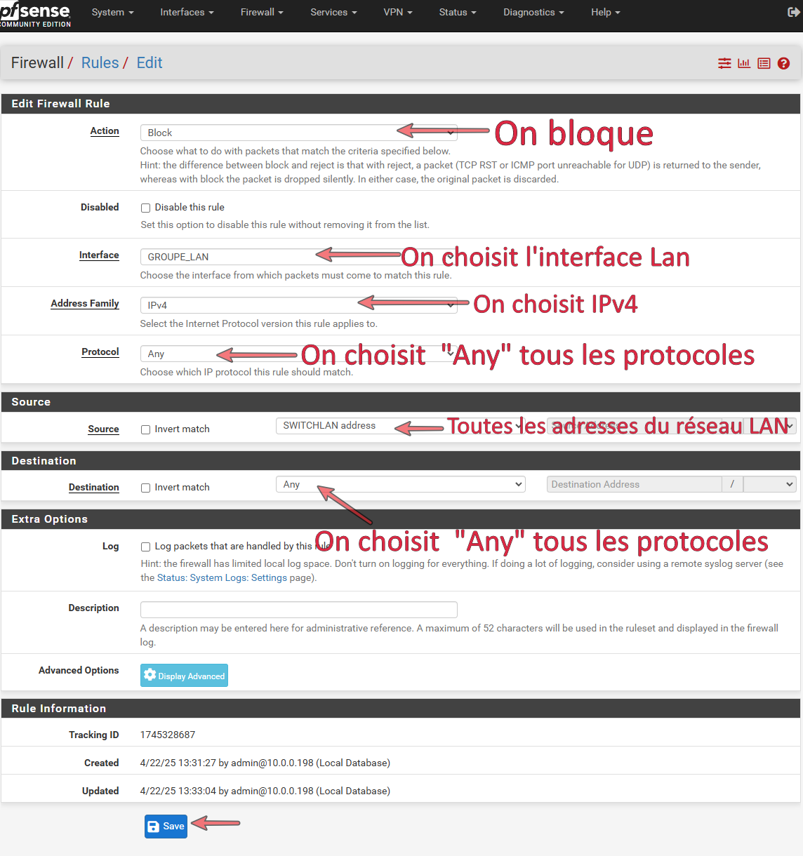 Le pare-feu de PfSense-CE : Côté LAN