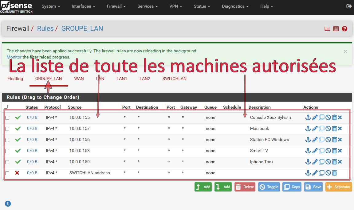 Le pare-feu de PfSense-CE : Côté LAN