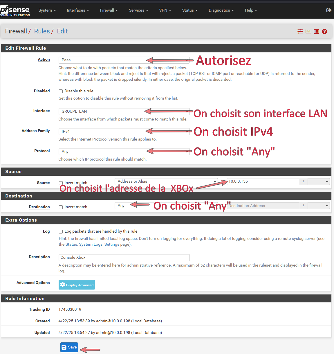 Le pare-feu de PfSense-CE : Côté LAN
