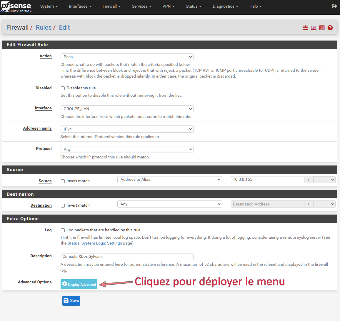 Le pare-feu de PfSense-CE : Côté LAN
